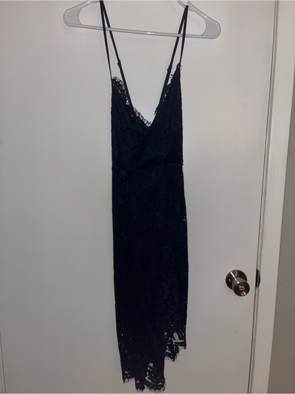 Lulu's Navy Lace Midi Slip Dress with Adjustable Straps